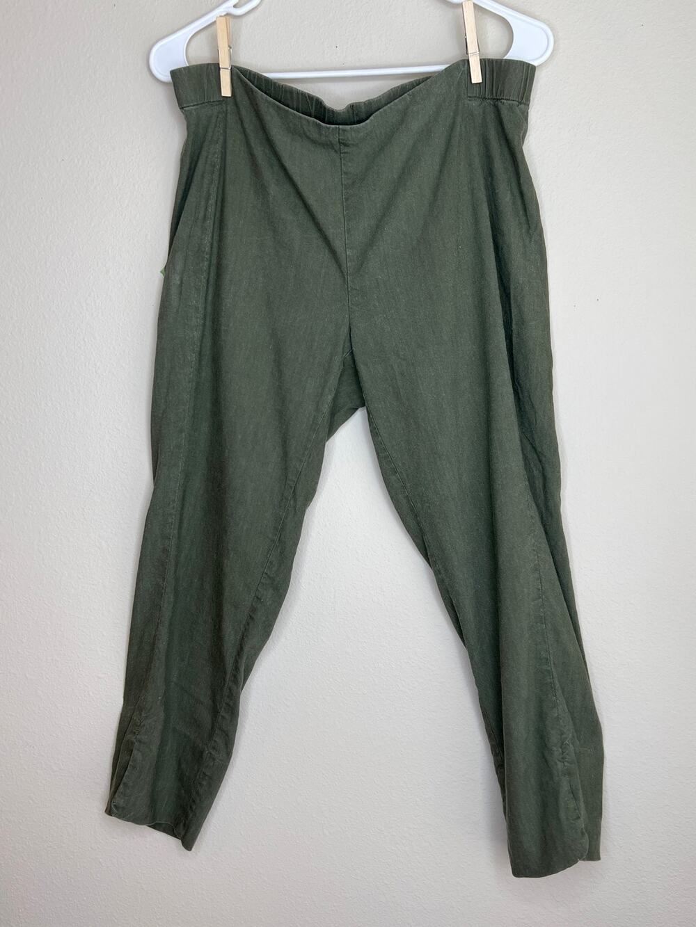 J. Jill Linen Stretch Pull On Straight Leg Pants Olive Green Size Small